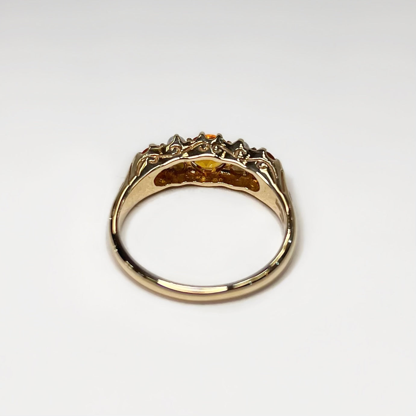 Edwardian Inspired Ornate 9ct Yellow Gold Citrine and Pearl Ring - SIZE O