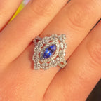 'The Victoria' Marquise Tanzanite and Diamond 18ct White Gold Ring | Size O
