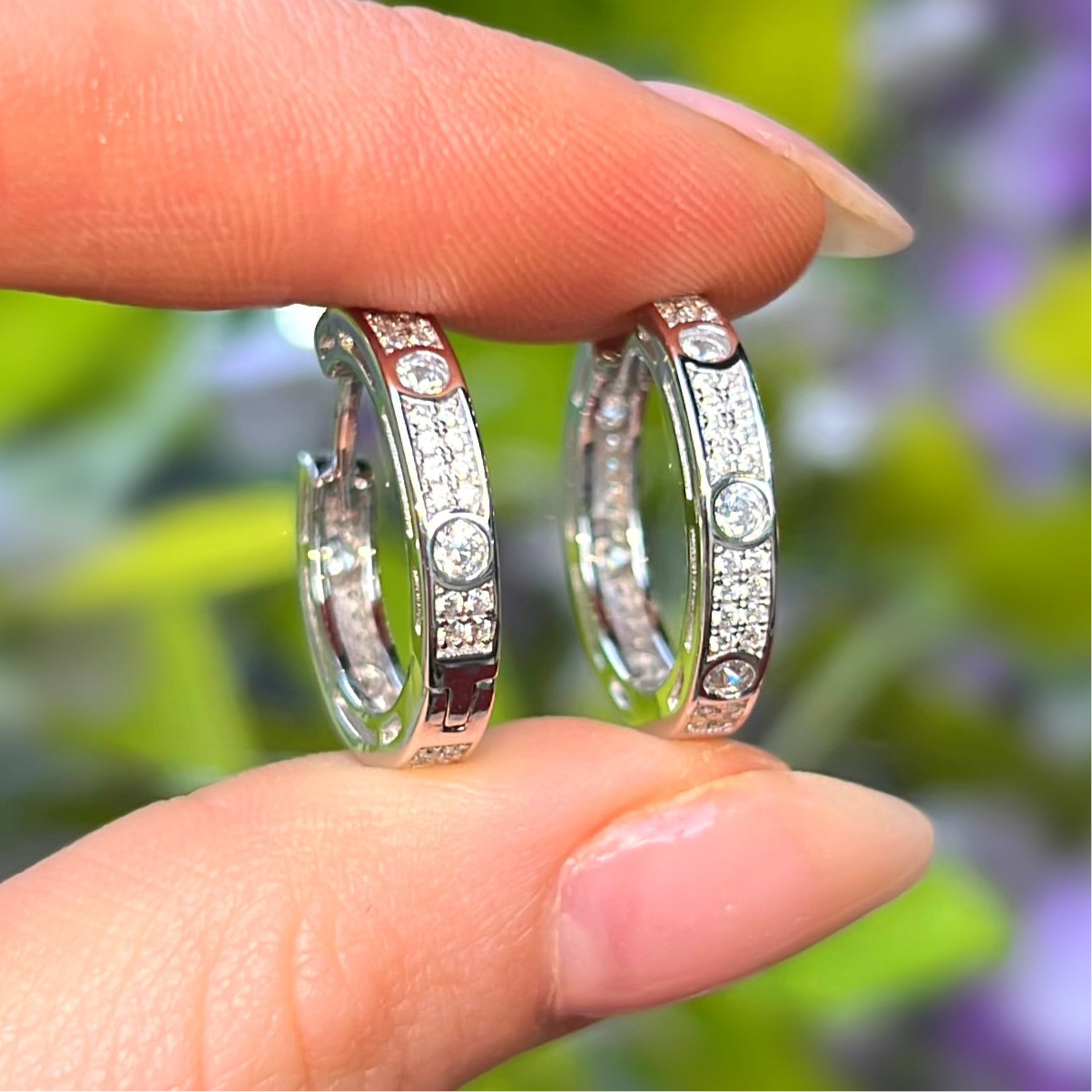 Sterling Silver Cubic Zirconia Hoop Huggie Earrings