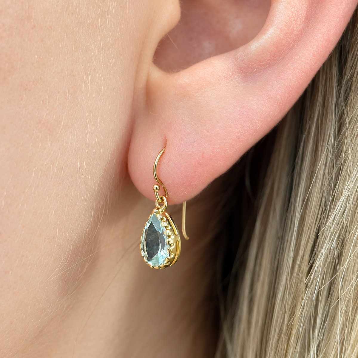 Aquamarine 9ct Yellow Gold Pear Cut Drop Earrings