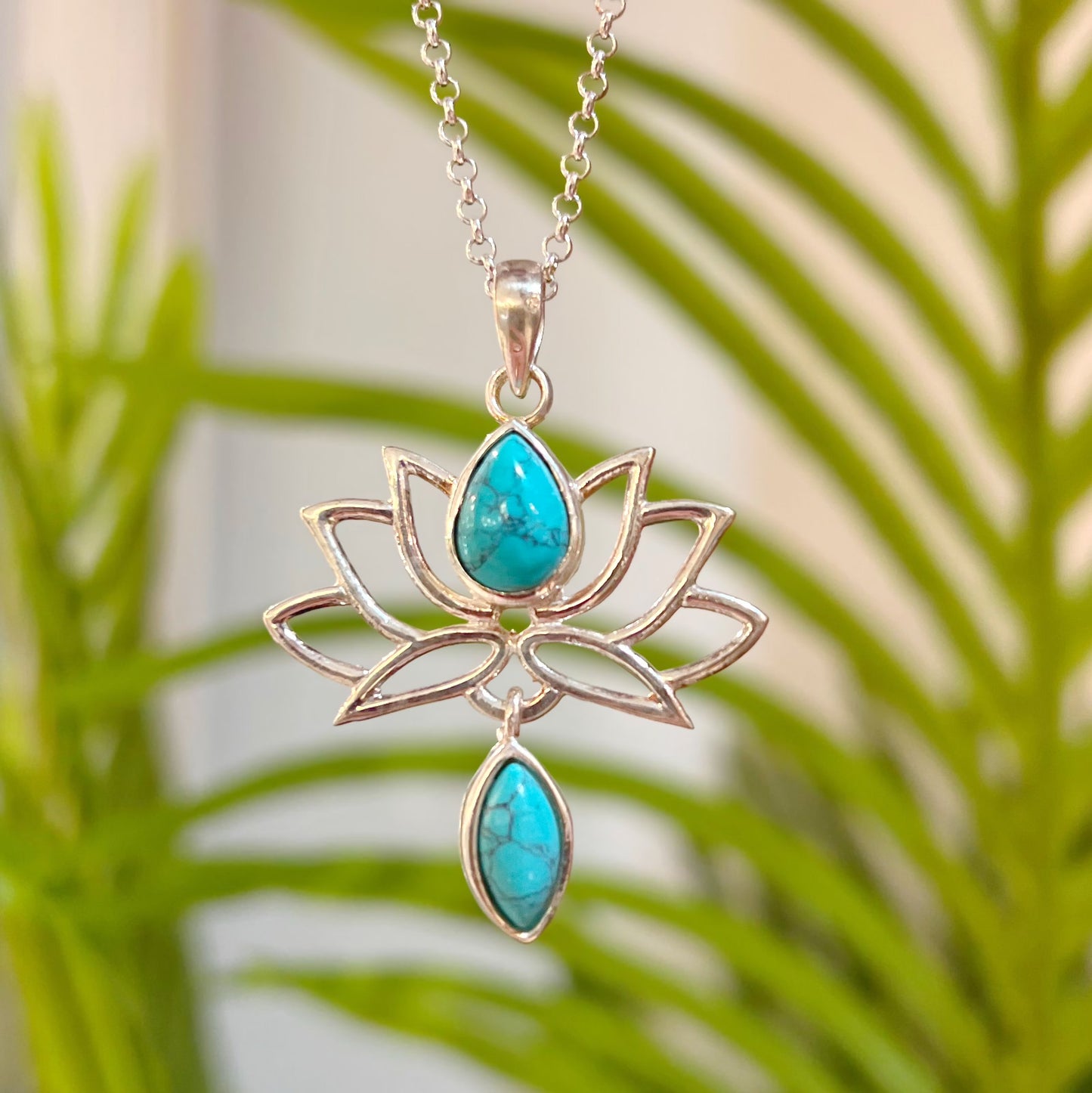 Sterling Silver Turquoise Lotus Flower Pendant