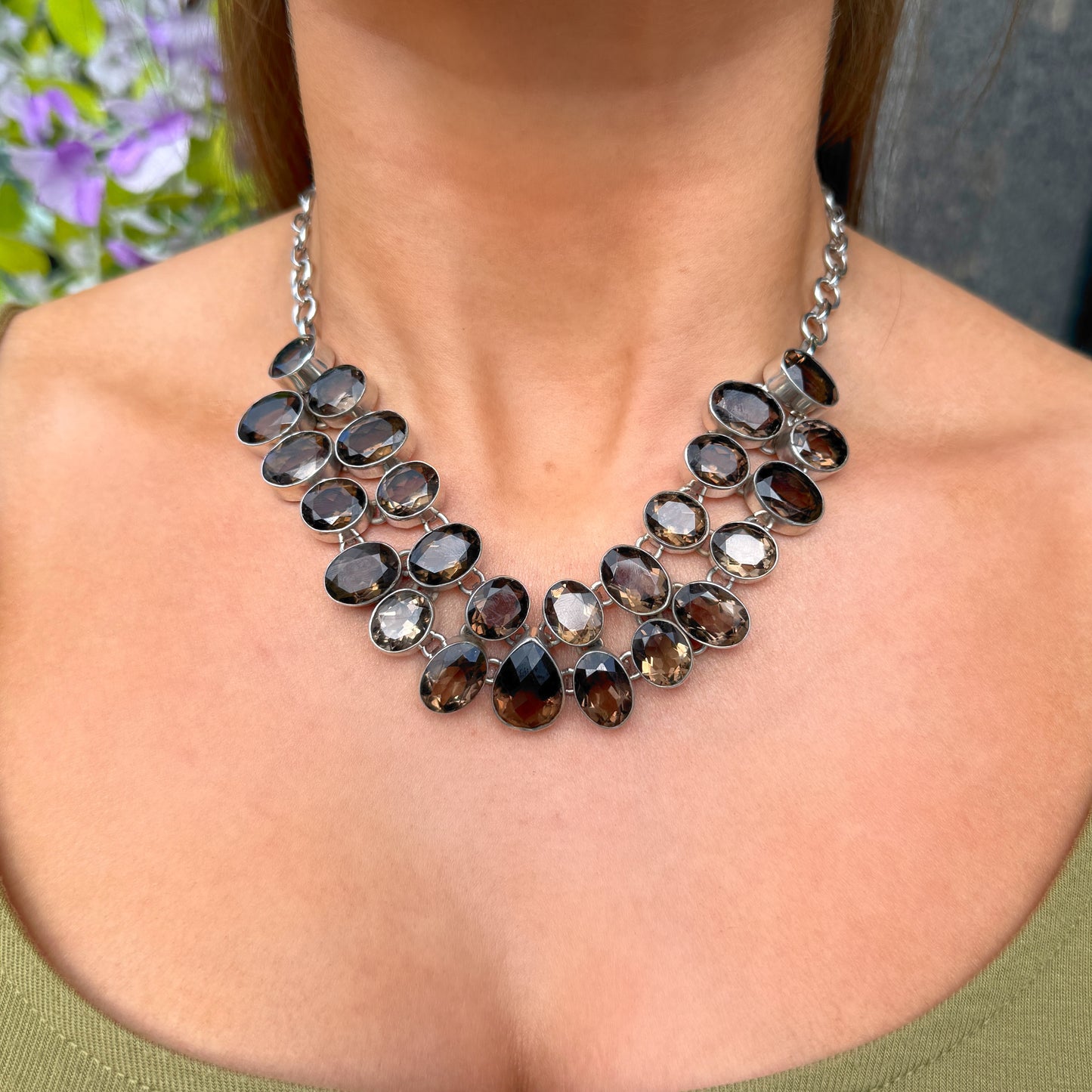 Smoky Quartz Sterling Silver Statement Gemstone Necklace