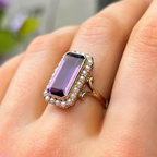 Amethyst & Pearl 9ct Yellow Gold Ring | Size N
