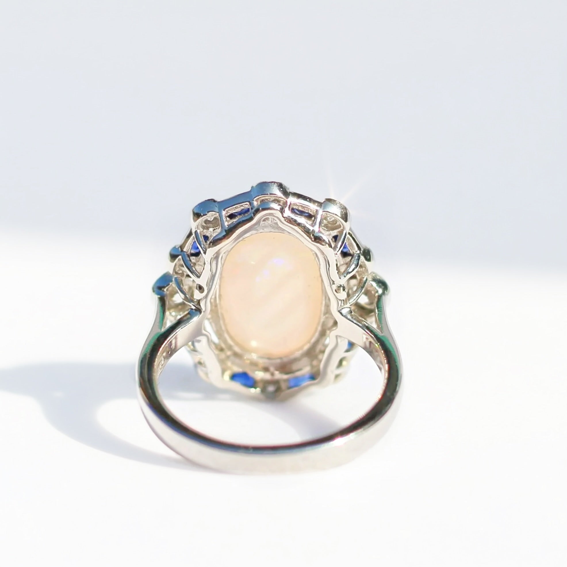 Art Deco Reproduction Opal, Sapphire and Diamond Platinum Ring | Size N ½