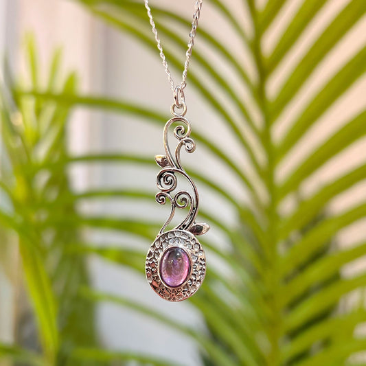 Nature Inspired Sterling Silver Amethyst Cabochon Necklace