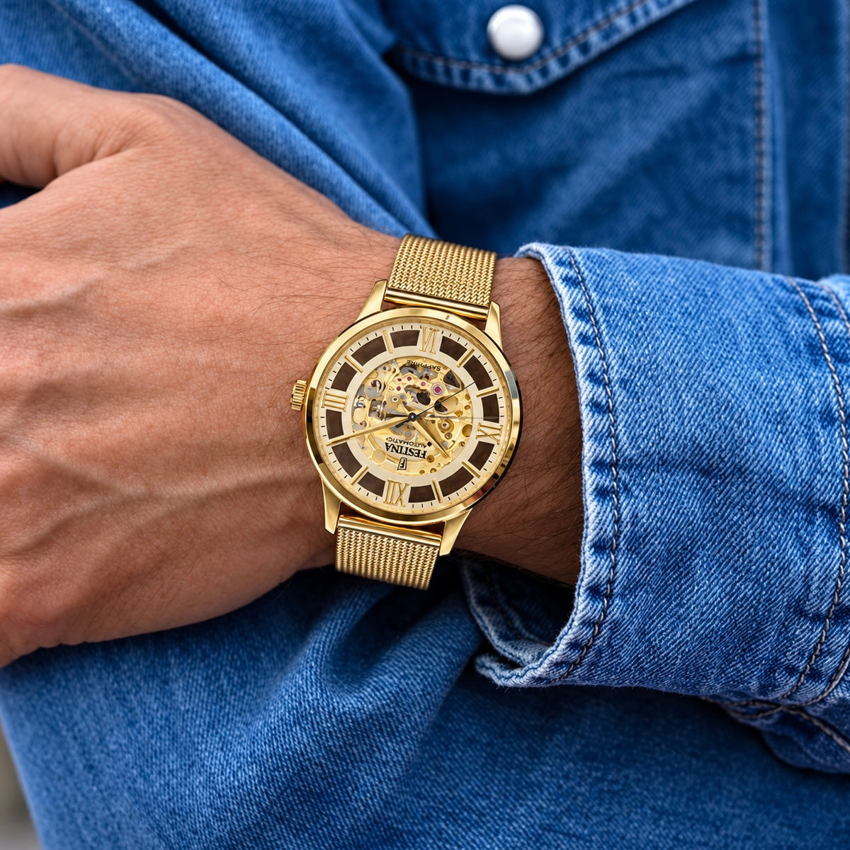 Festina | Skeleton Gold Steel Watch | Gents