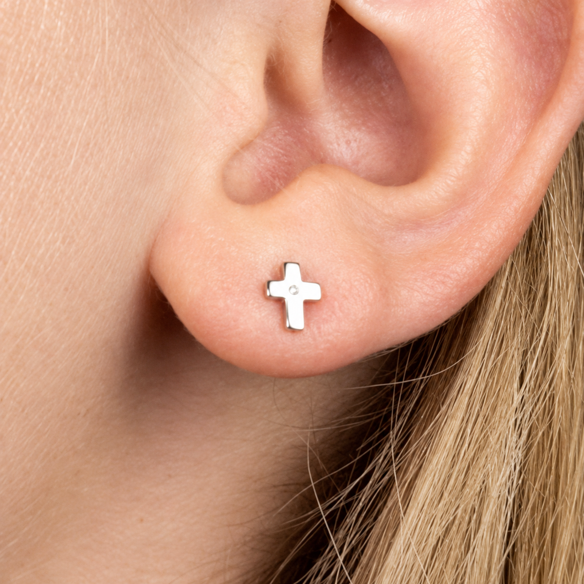 Diamond Sterling Silver Mini Cross Stud Earrings | D for Diamond