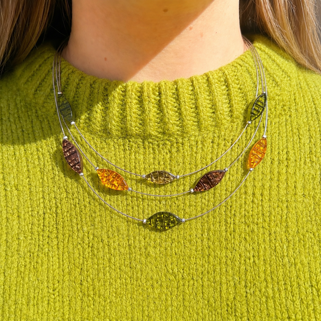 Pistachio Aztec Petal 3 Strand Necklace | Watch This Space