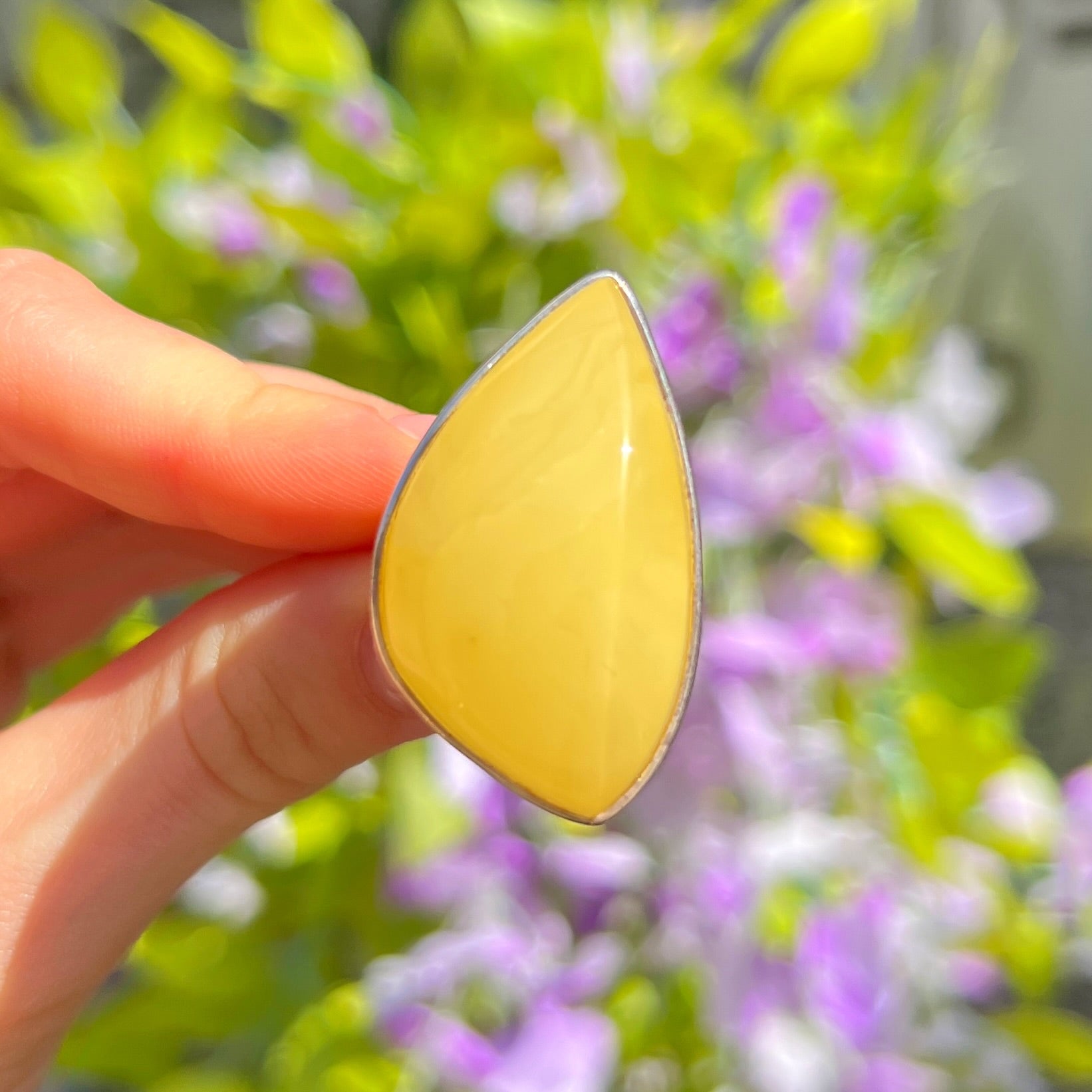 Yellow Butterscotch Amber Sterling Silver Chunky Ring | Size T