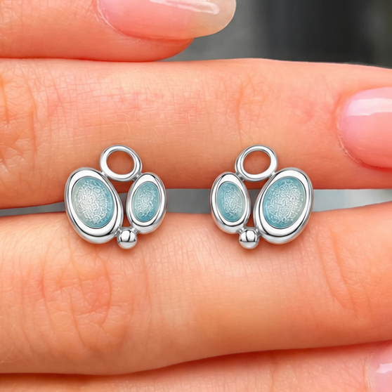 Sterling Silver Sheila Fleet Blue Enamel 'Arctic Stream' Stud Earrings