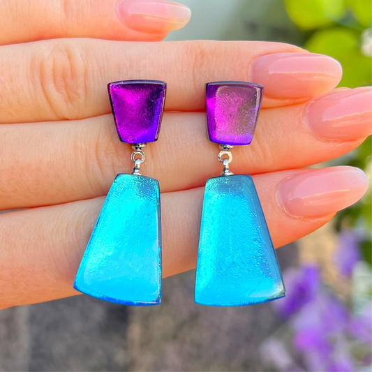 ‘Watch This Space’ Blue & Purple Abstract Stud Earrings