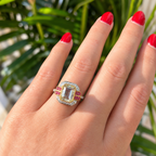 Art Deco Inspired Green Amethyst and Pink Tourmaline 9ct Yellow Gold Ring