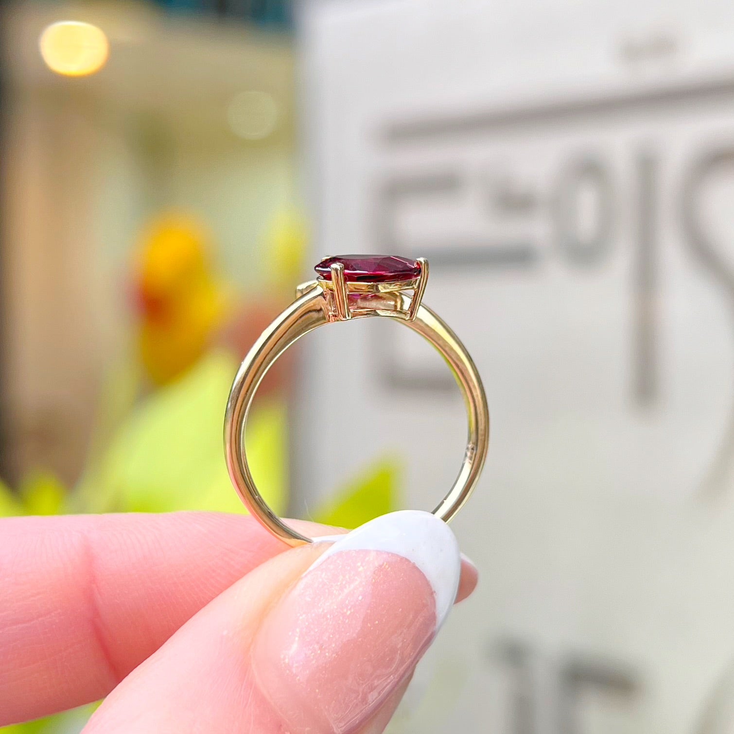 Abstract Pear Shaped Garnet 9ct Yellow Gold Stacking Ring | Size O