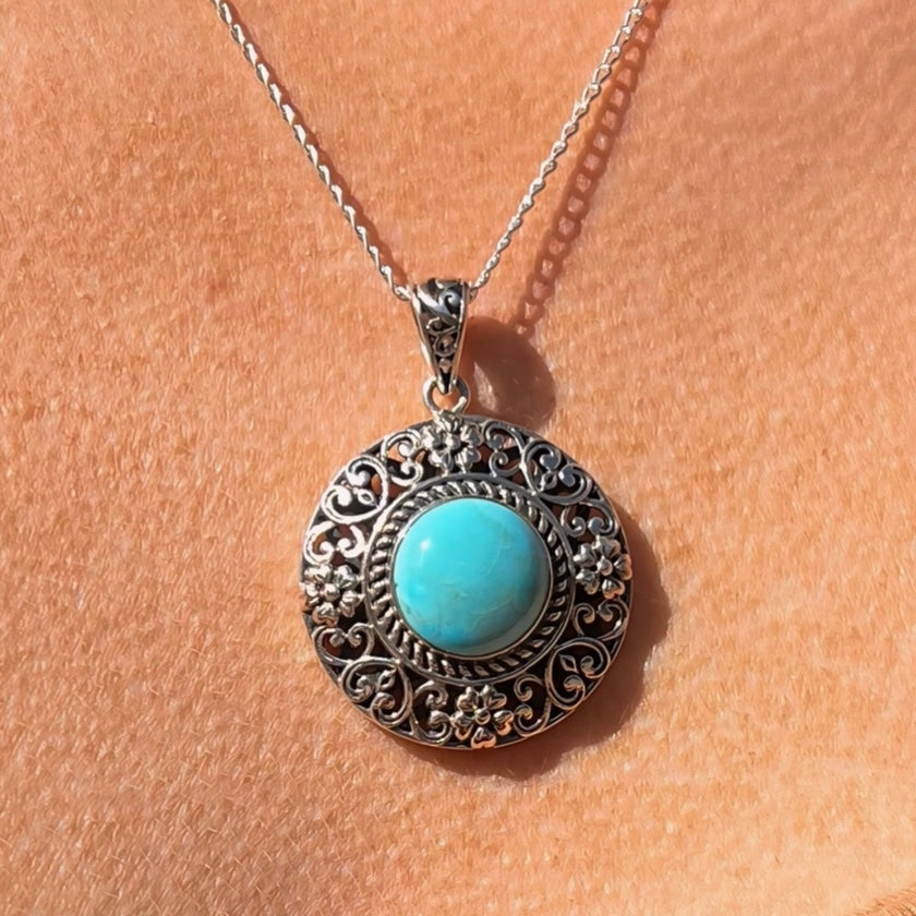 Sterling Silver Sleeping Beauty Turquoise Mandala Necklace