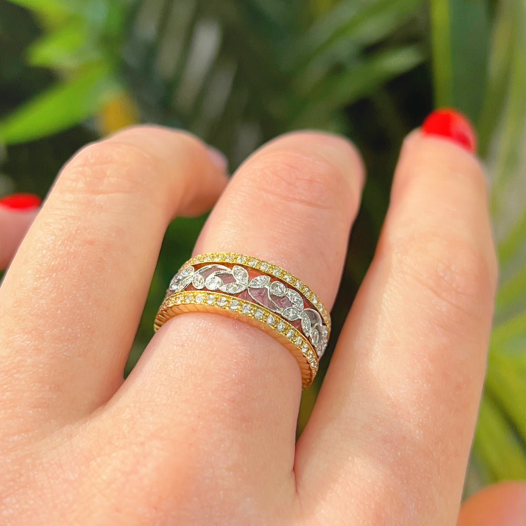 Floral Inspired Diamond 18ct Yellow and White Gold Ring | Size N