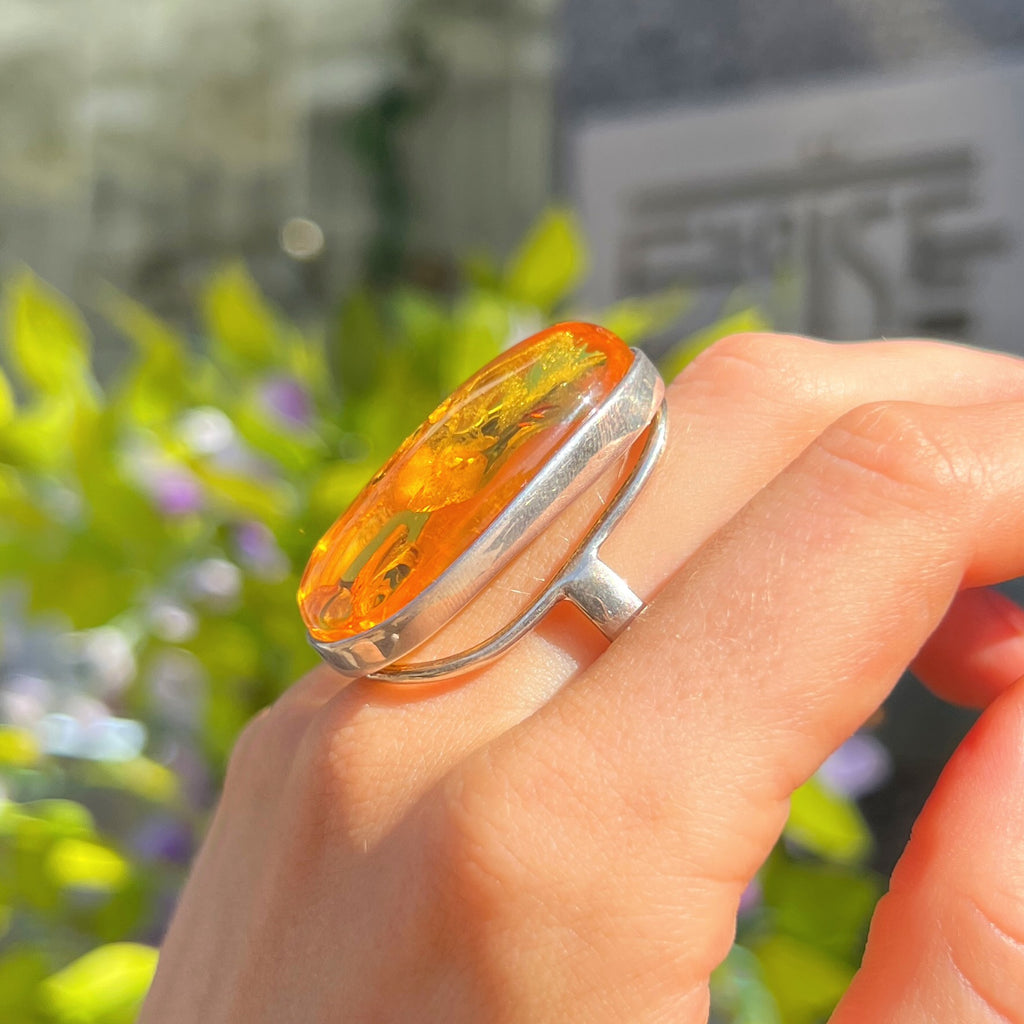Orange Amber Sterling Silver Super Chunky Ring | Size R