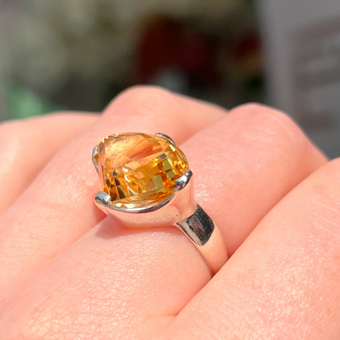 Sterling Silver Abstract Pear Shaped Citrine Cocktail Ring - Size N ½