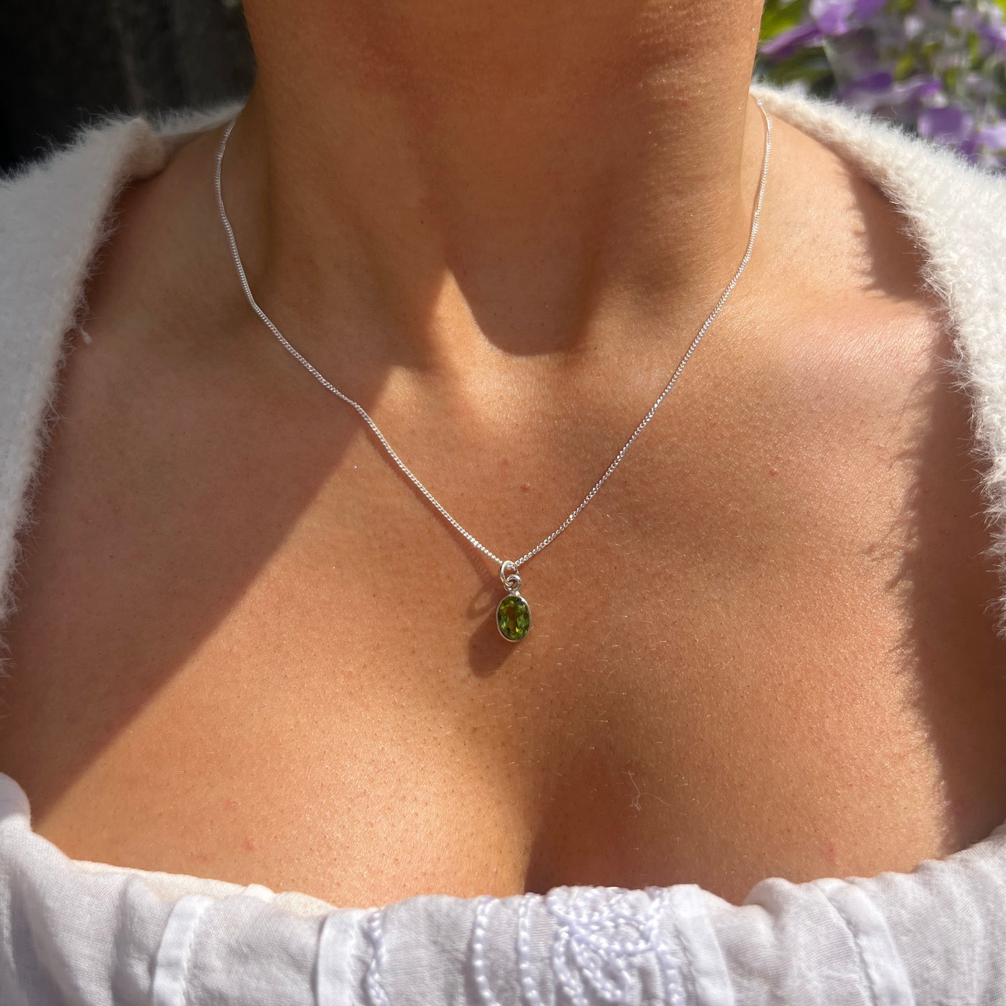 Sterling Silver Oval Green Peridot Necklace