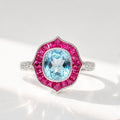 Blue Topaz, Ruby and Diamond 9ct White Gold Ring | Size M ½