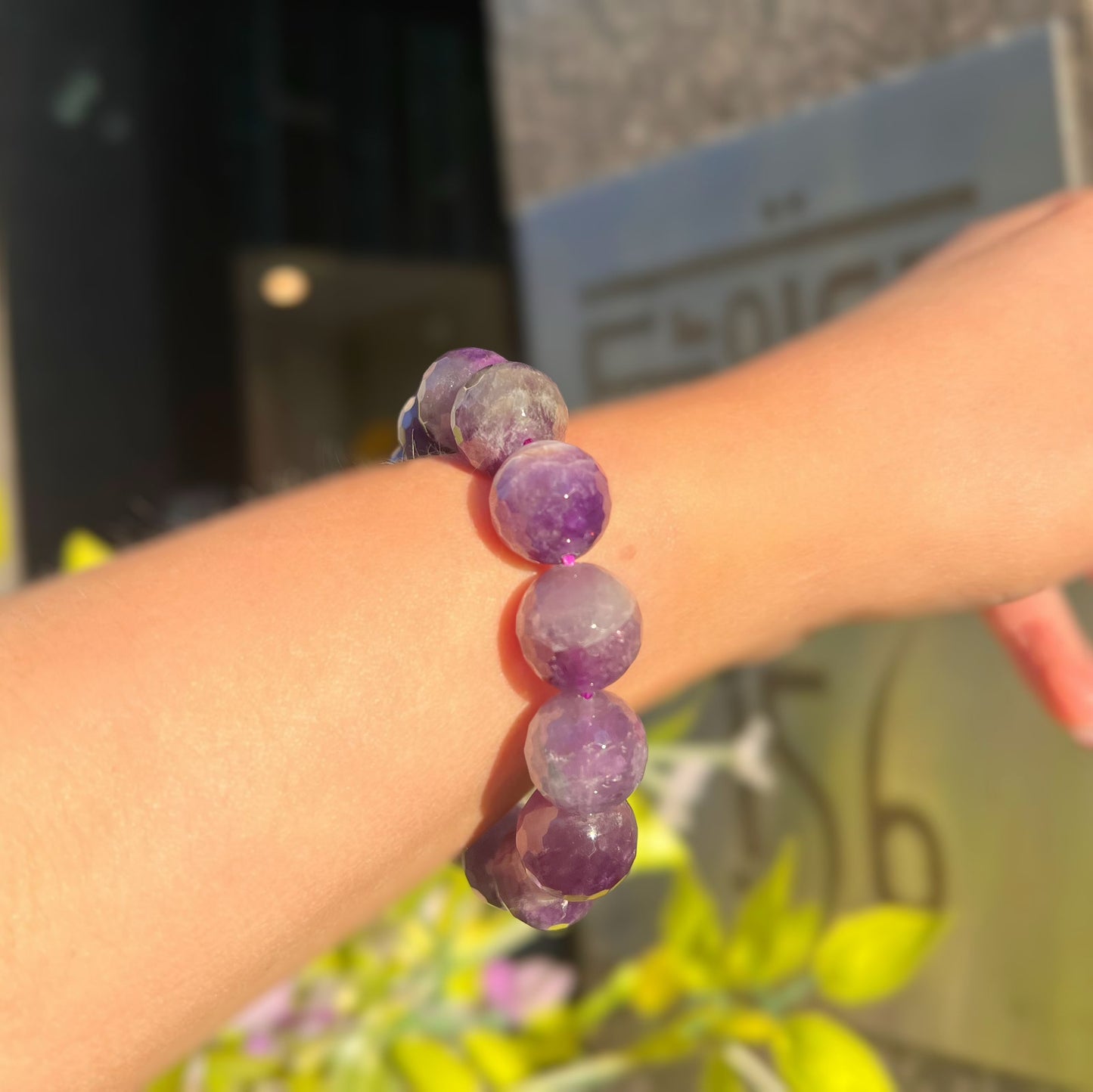 Chunky Faceted Amethyst Elasticated Beaded Bracelet