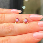 Pink Ruby Oval Cut 9ct Yellow Gold Dainty Stud Earrings