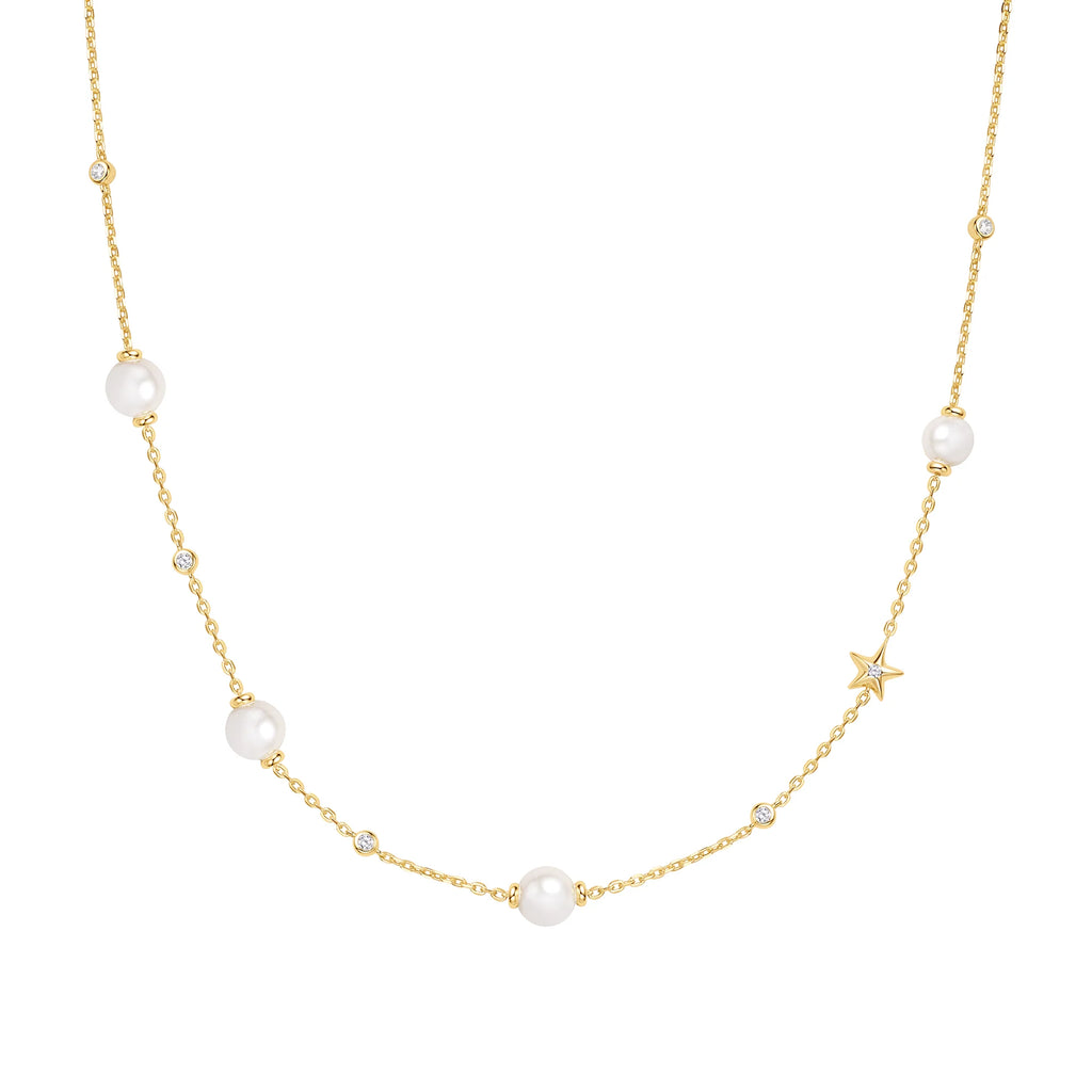 14ct Gold Plated Shell Pearl and Star Station Necklace | Ania Haie