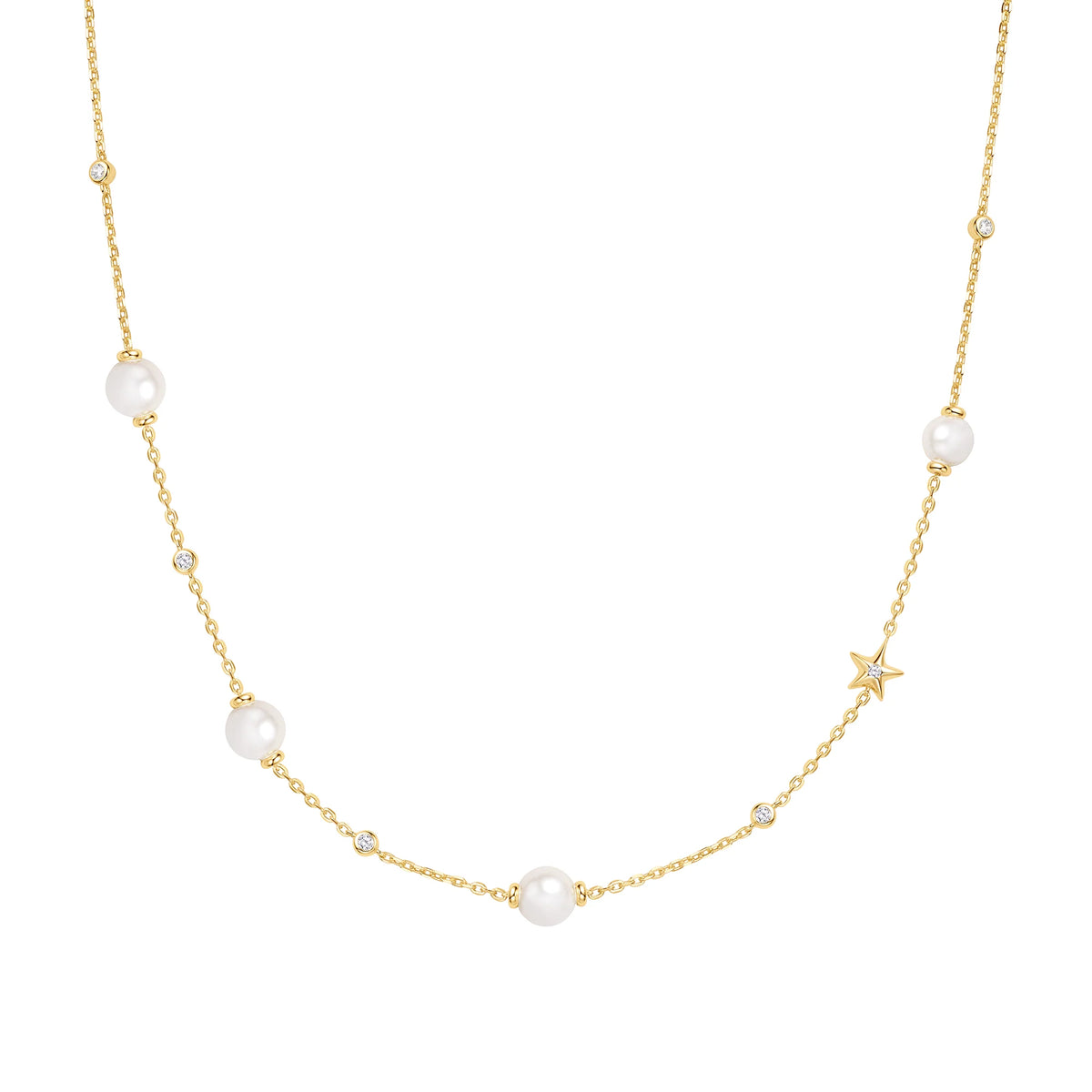 14ct Gold Plated Shell Pearl and Star Station Necklace | Ania Haie