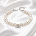 Diamond, Pearl & Sterling Silver Bow Charm Children's Bracelet