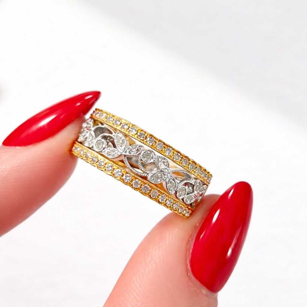 Floral Inspired Diamond 18ct Yellow and White Gold Ring | Size N