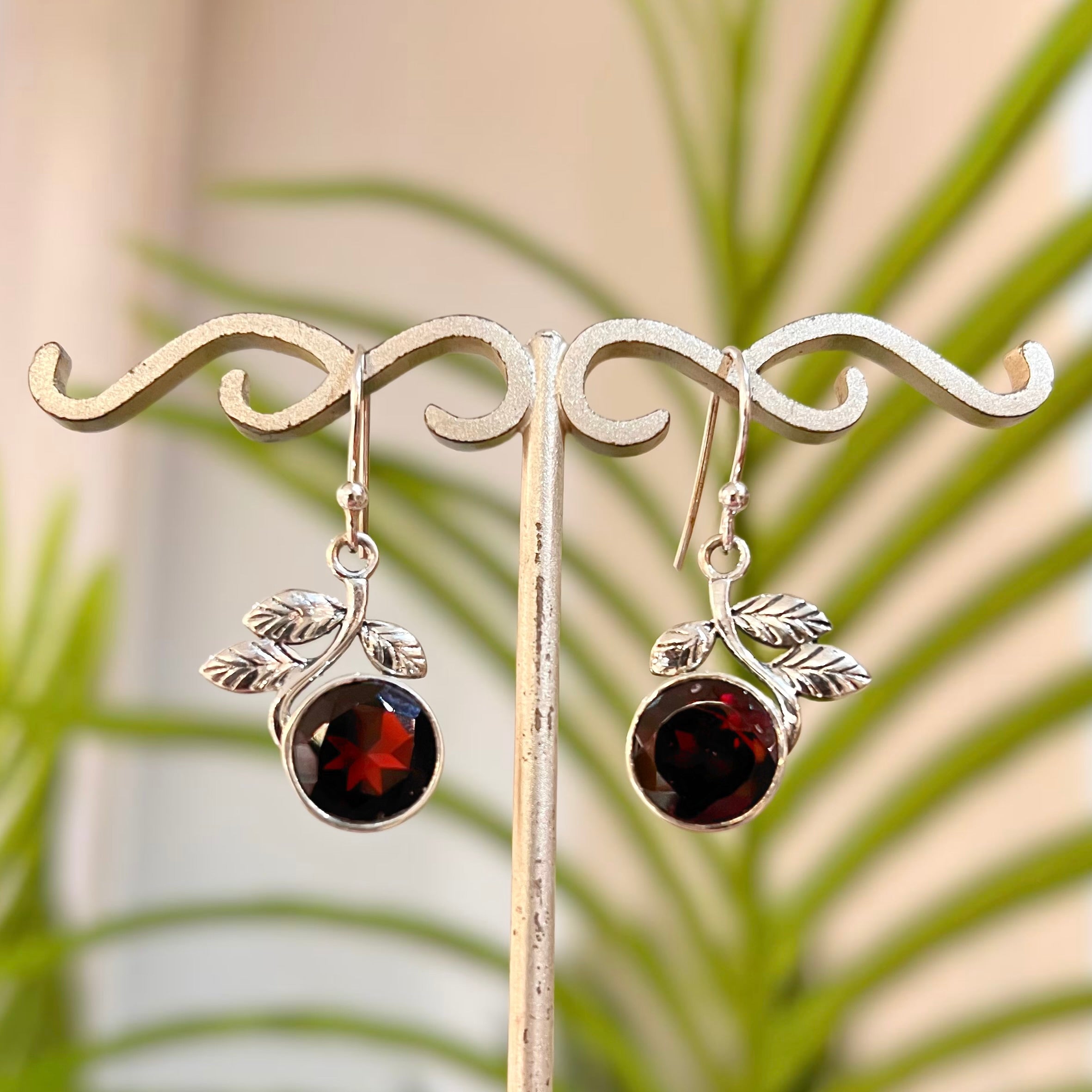 Nature-Inspired Garnet Sterling Silver Drop Earrings