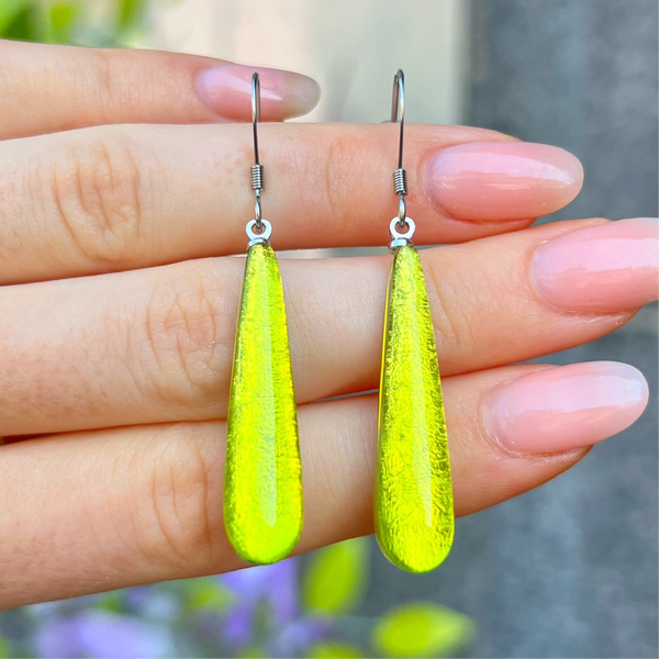 ‘Watch This Space’ Green Icicle Drop Earrings