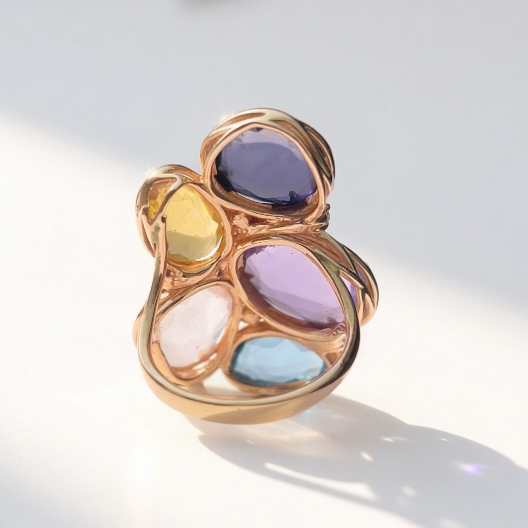 Rose Quartz, Iolite, Amethyst, Topaz, Opal and Diamond 14ct Rose Gold Chunky Ring | Peroni & Parise