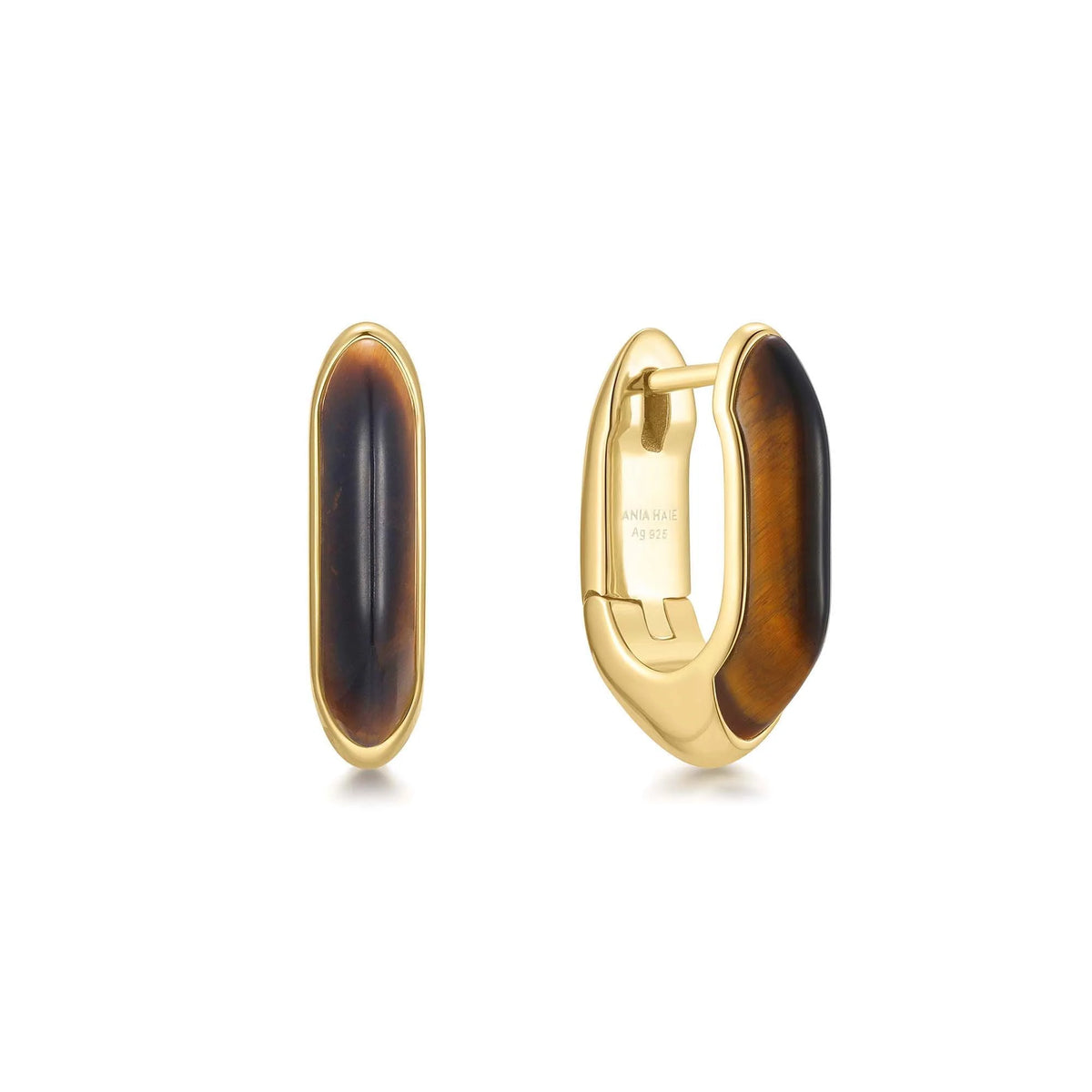 14ct Gold Plated Tiger Eye Huggie Hoop Earrings | Ania Haie