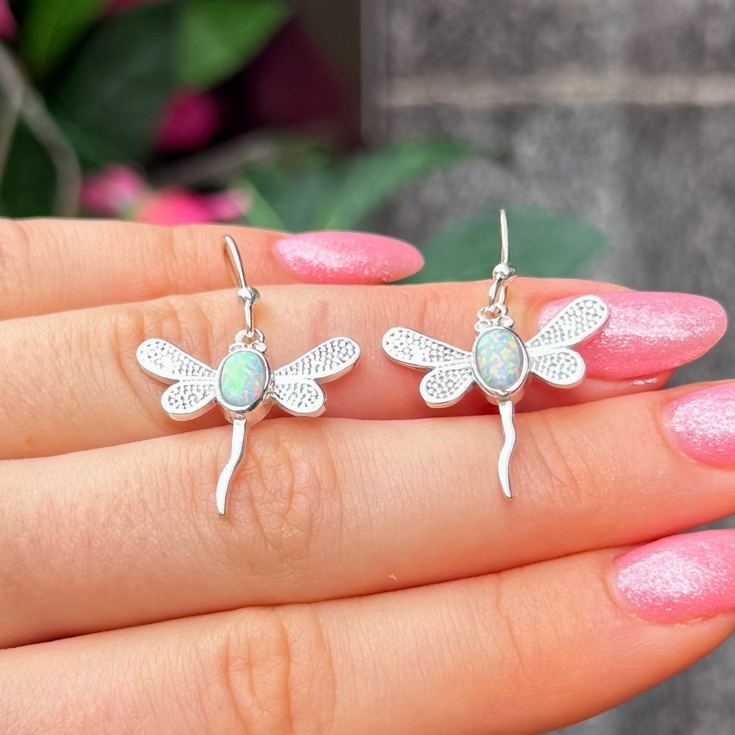 White Opal Sterling Silver Butterfly Drop Earrings