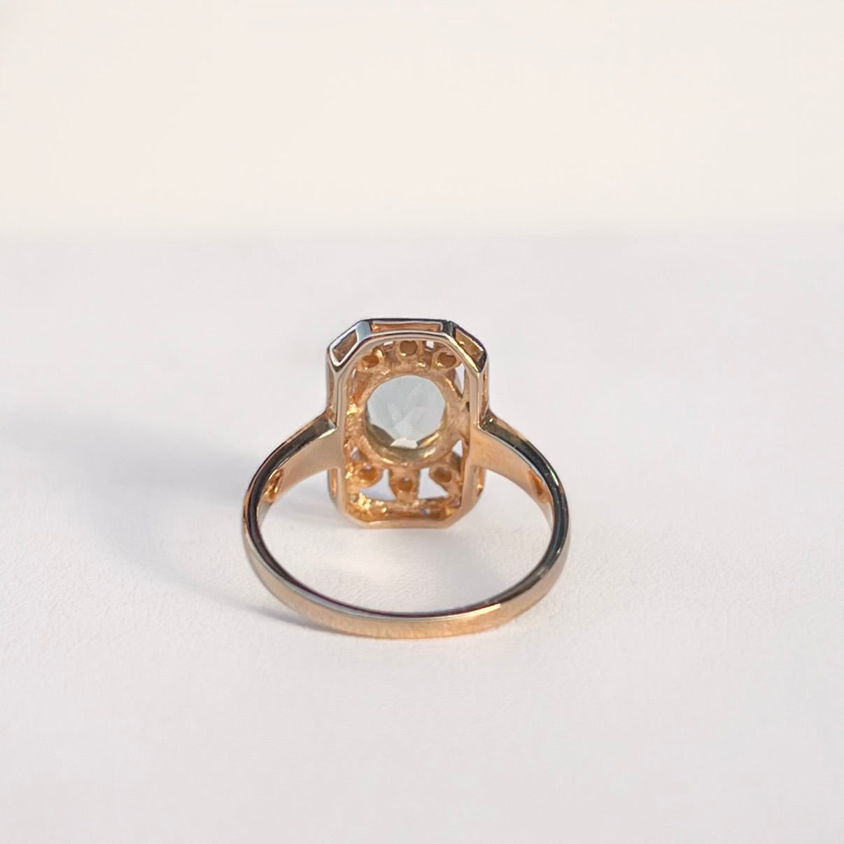 Art Deco Inspired Green Amethyst and Diamond 9ct Yellow Gold Ring | Size M