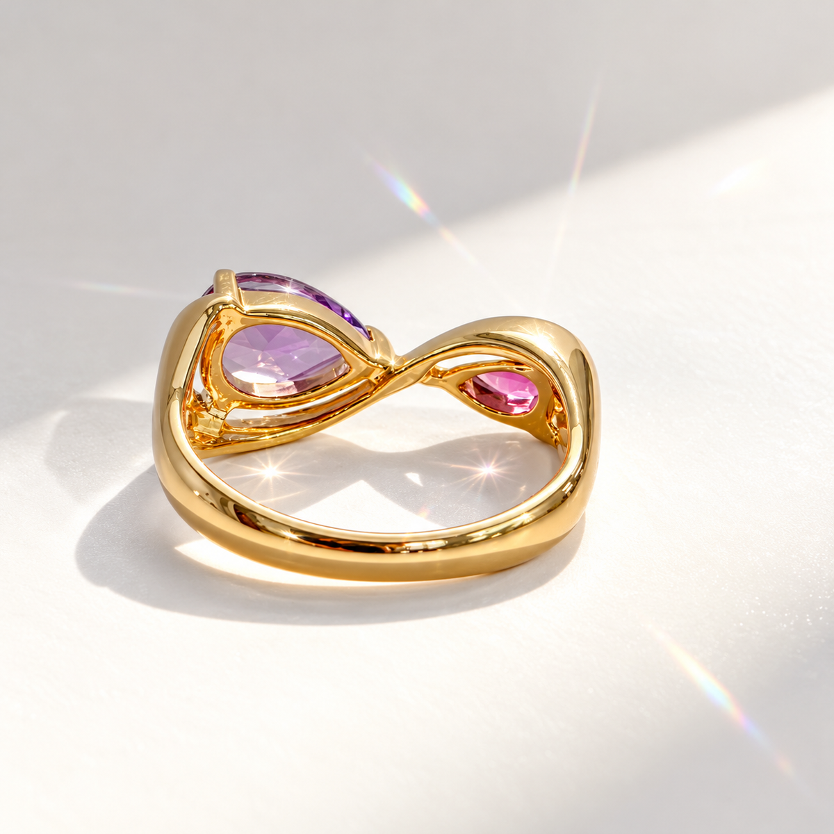 Burgundy & Lilac Gold Infinity 'Toi et Moi' Ring | Size M ½ | Unique & Co.