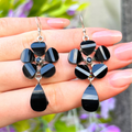 Onyx Sterling Silver Flower Drop Earrings