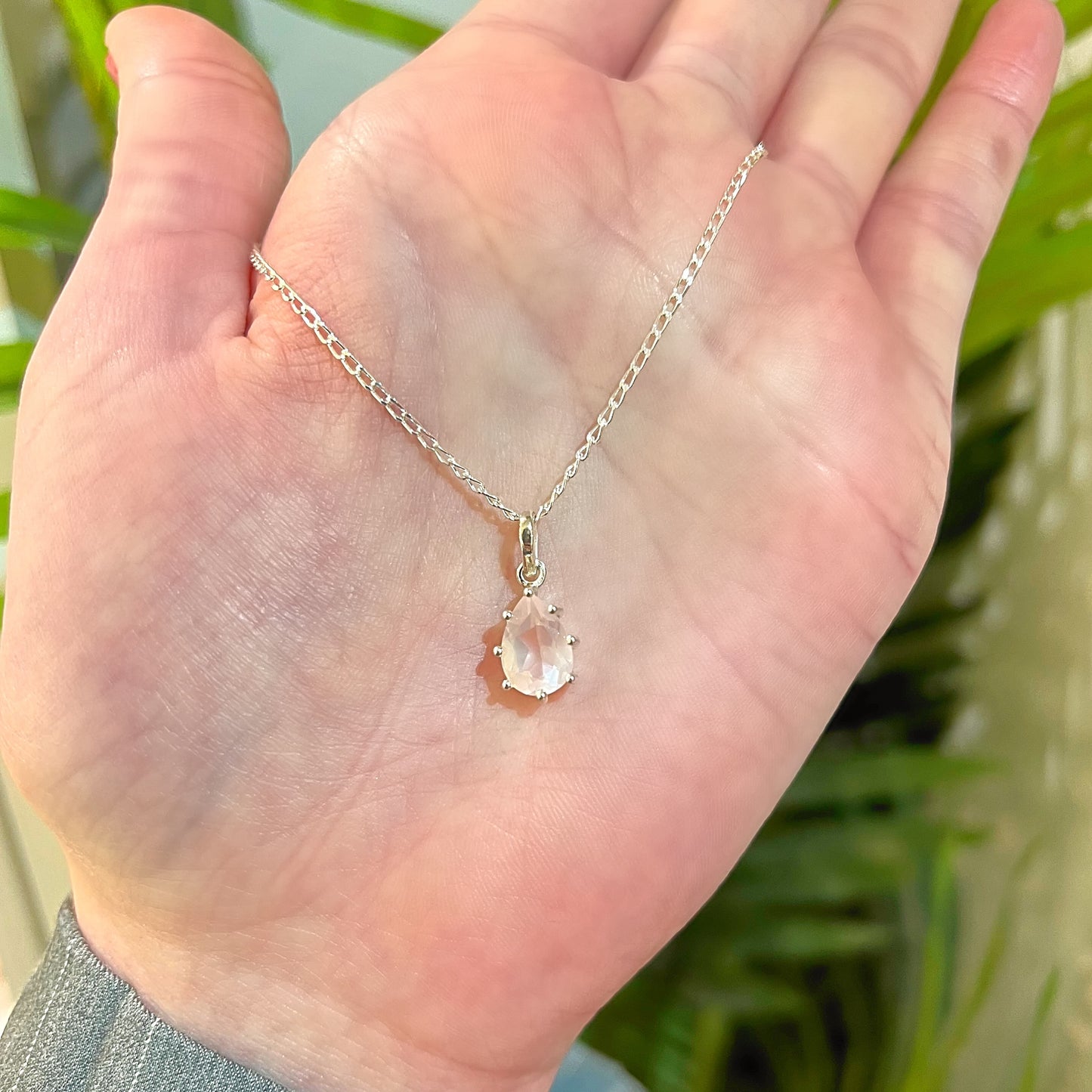 Pink Rose Quartz Sterling Silver Necklace
