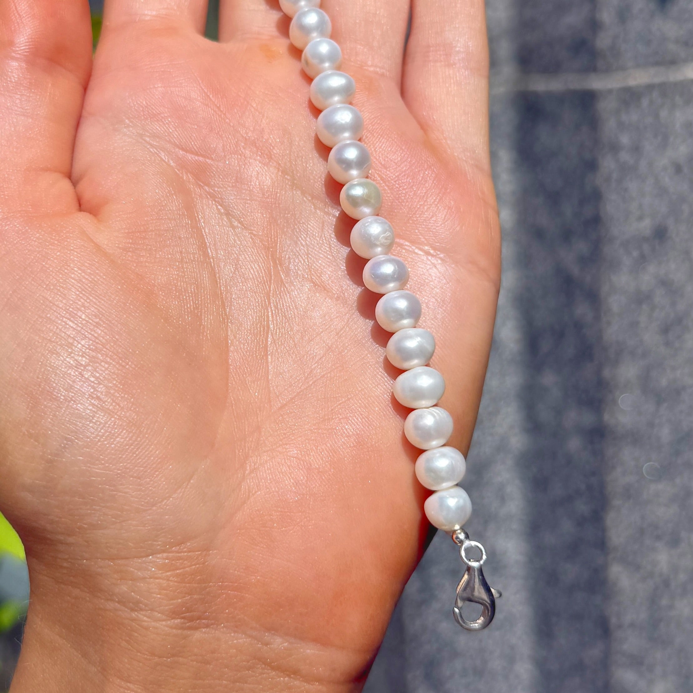 White Freshwater Pearl Beaded Sterling Silver Bracelet