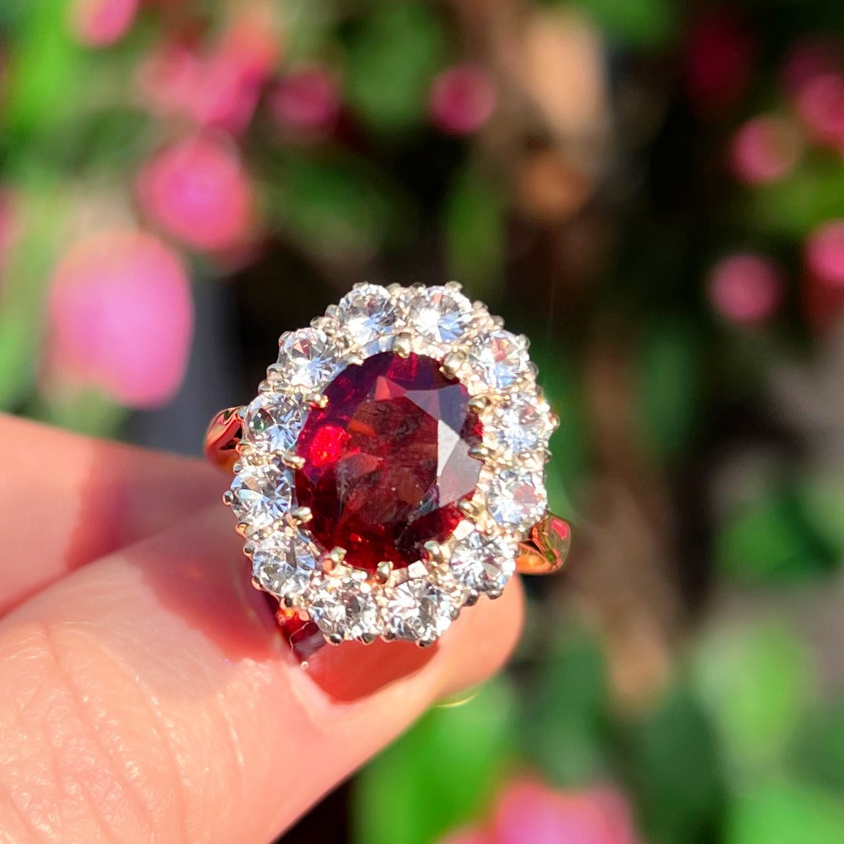 Vintage Garnet and Topaz 9ct Yellow Gold Cocktail Ring | Size R ½
