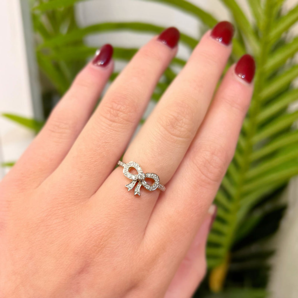 Diamond Ribbon/Bow 9ct Yellow Gold Ring | Size M ½