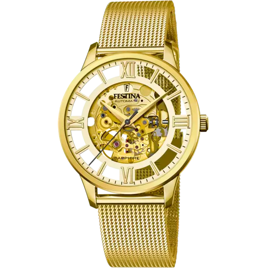 Festina Gents Skeleton Gold Steel Watch