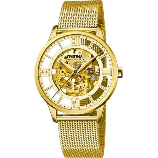 Festina Gents Skeleton Gold Steel Watch