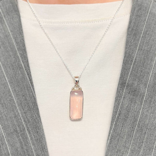 Pink Rose Quartz Sterling Silver Pendant & Chain