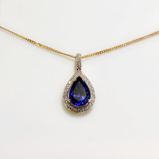 Spectacular Quality Vintage 18ct Yellow Gold Pear Shaped Tanzanite and Diamond Necklace