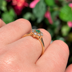 Emerald and Diamond 9ct Yellow Gold Flower Ring | Size O ½