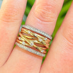 Two-Tone Wide Diamond 9ct Gold Band Ring | Size O