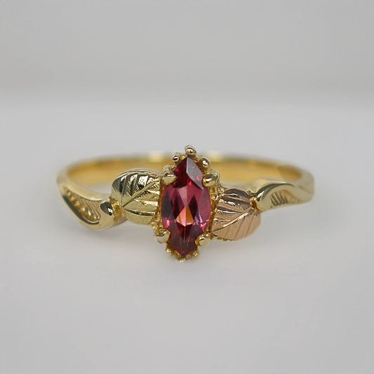 Ornate Vintage 10K Gold Pink Tourmaline Nature Inspired Ring - Size R