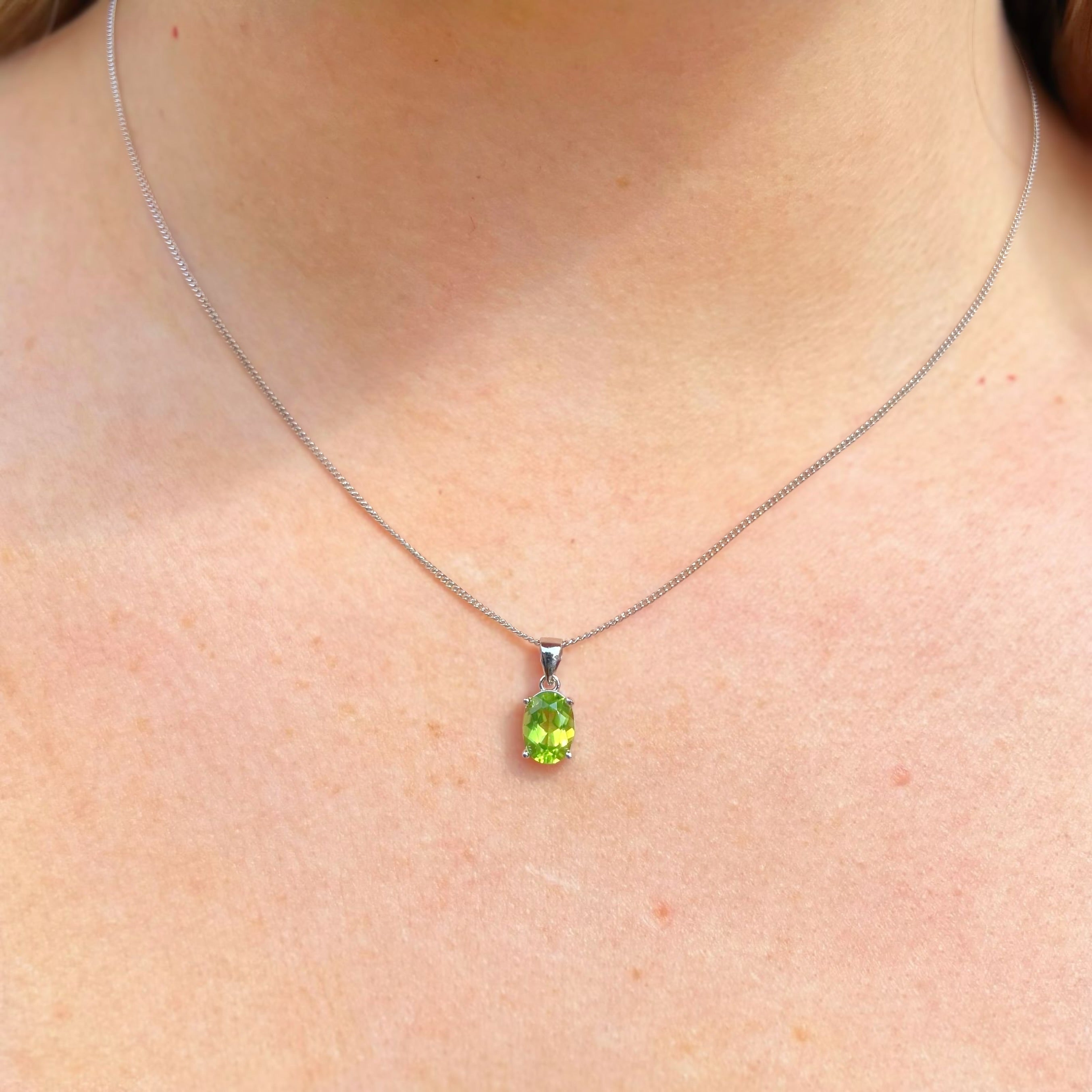 Oval Claw Set Peridot Sterling Silver Necklace and Earring Set