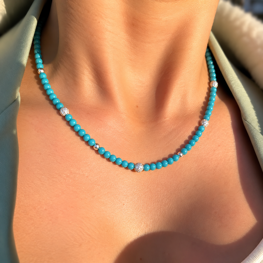 Turquoise Silver Beaded Necklace | Ania Haie
